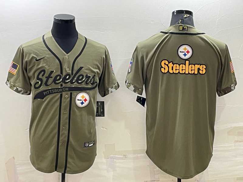 Men%27s Pittsburgh Steelers Blank Olive Salute to Service Team Big Logo Cool Base Stitched Baseball Jersey->pittsburgh steelers->NFL Jersey